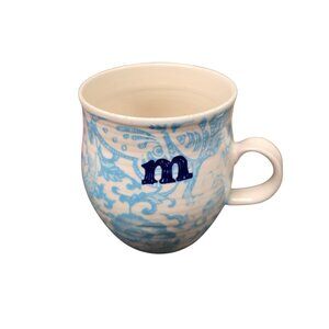 Anthropologie Homegrown Monogram M, Aqua Floral 16 Oz Coffee Tea Mug